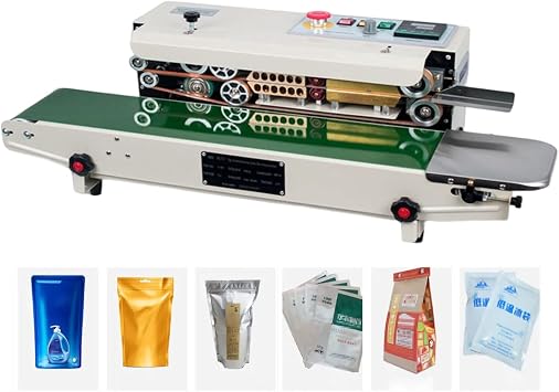 INTBUYING FR-770 Continuous Band Sealer Automatic Sealing Machine Bag Heat Sealer Sealing Polybag Mache for PVC Bag Filmwith Two 770mm PTFE Belts Digital Display Horizontal 110V