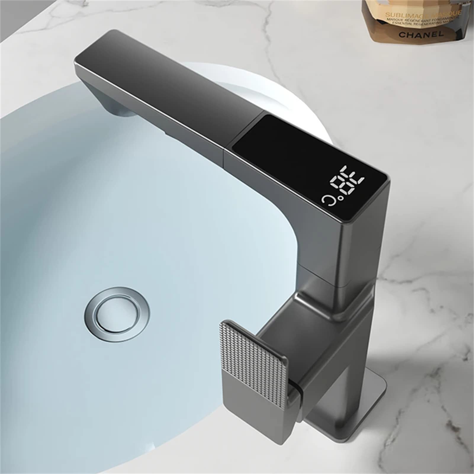 Grifo para Lavabo de baño, con Pantalla Digital LCD, Giratorio 360 Grados, extraíble, con caño de 2 Modos, de latón, con función de Giro Inteligente para Agua de Lavado (Color: CRO