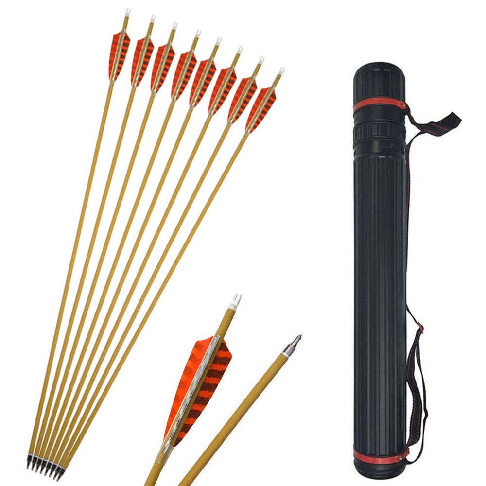 SHARROW Archery Carbon Arrows 30 inch Target Hunting Arrows Bolts Spine 500 Fletching 4" Turkey Feathers Arrow Point for Compound Recurve Bow (12pcs + quiver)