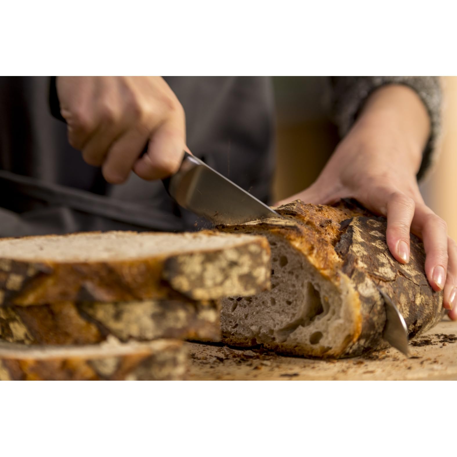 Tefal Ice Force Messerblock aus Holz, 5 Messer, Brotmesser 20 cm, Chefmesser, Santokumesser 18 cm, Gemüsemesser 11 cm, Tranchiermesser 9 cm, Edelstahl, braun/schwarz, K232S5