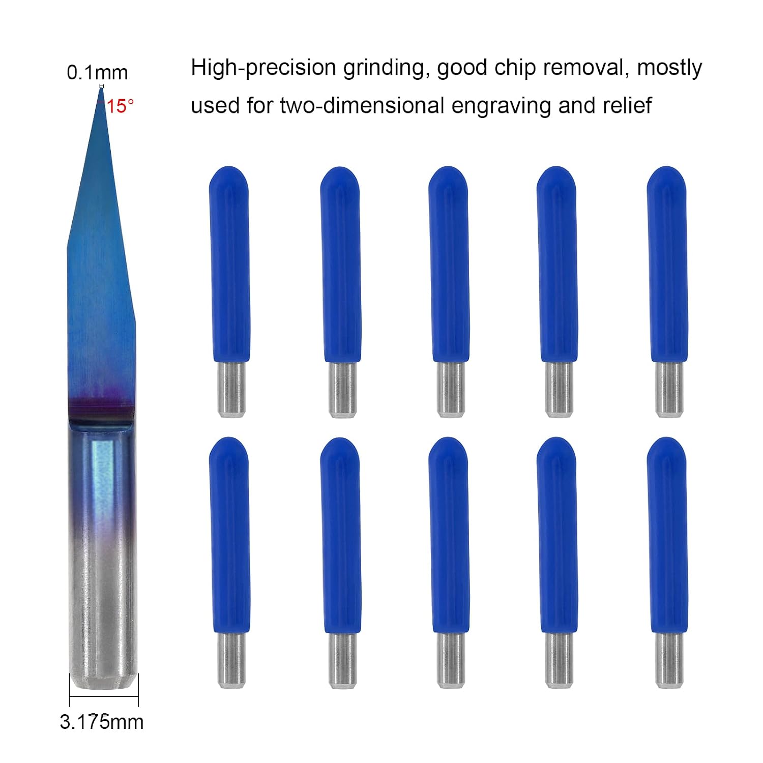 15 Degree V Groove Bit,0.1mm Carbide PCB Nano Blue Coat Engraving Router Tool Tungsten Carbide CNC Router Bit,1/8 Inch Shank Woodworking