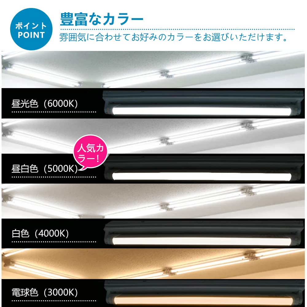 Amazon.co.jp: 工事不要 LED蛍光灯 40W形 【昼白色5000K】98％器具兼用