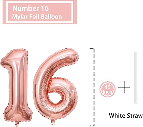 Miniatura 2 de Globo rosa con el número 16 de 40 pulgadas, globos grandes de Mylar para niños de 16 años de edad, decoración de fiesta de cumpleaños, boda,