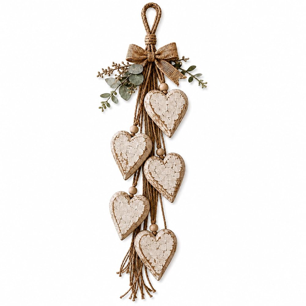 Rustic Farmhouse Hanging Wall Decor Vintage Stacked Wooden Hearts Ornament