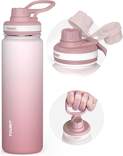 Miniatura 18 de TOURIT Botella de agua aislada de 24 onzas, botellas de agua de acero inoxidable con asa, botella de agua deportiva al vacío de doble pared, sin