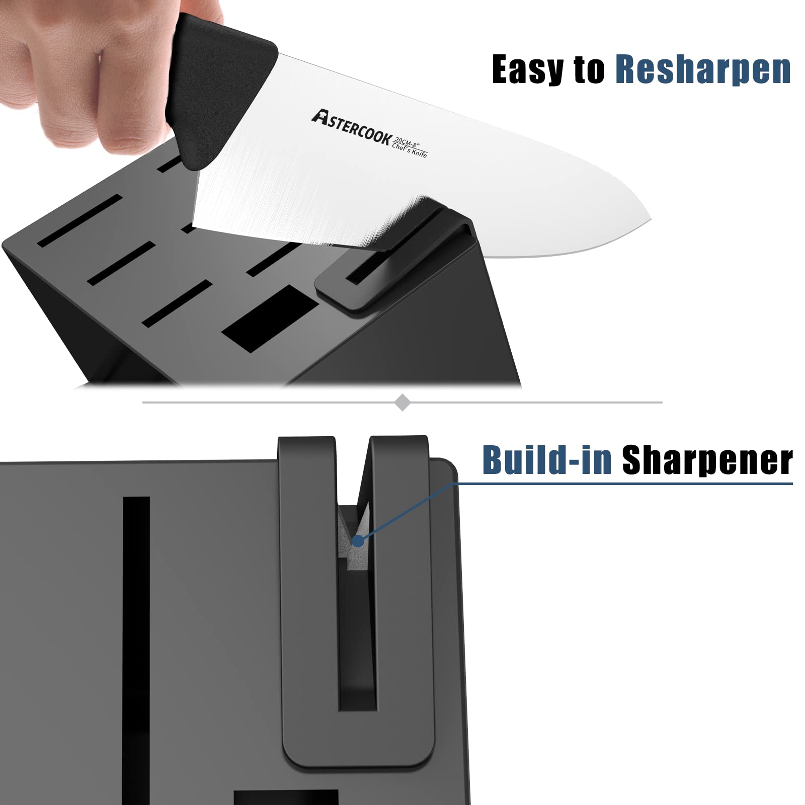 Astercook Knife Set with Builtin Sharpener Block, Dishwasher Safe