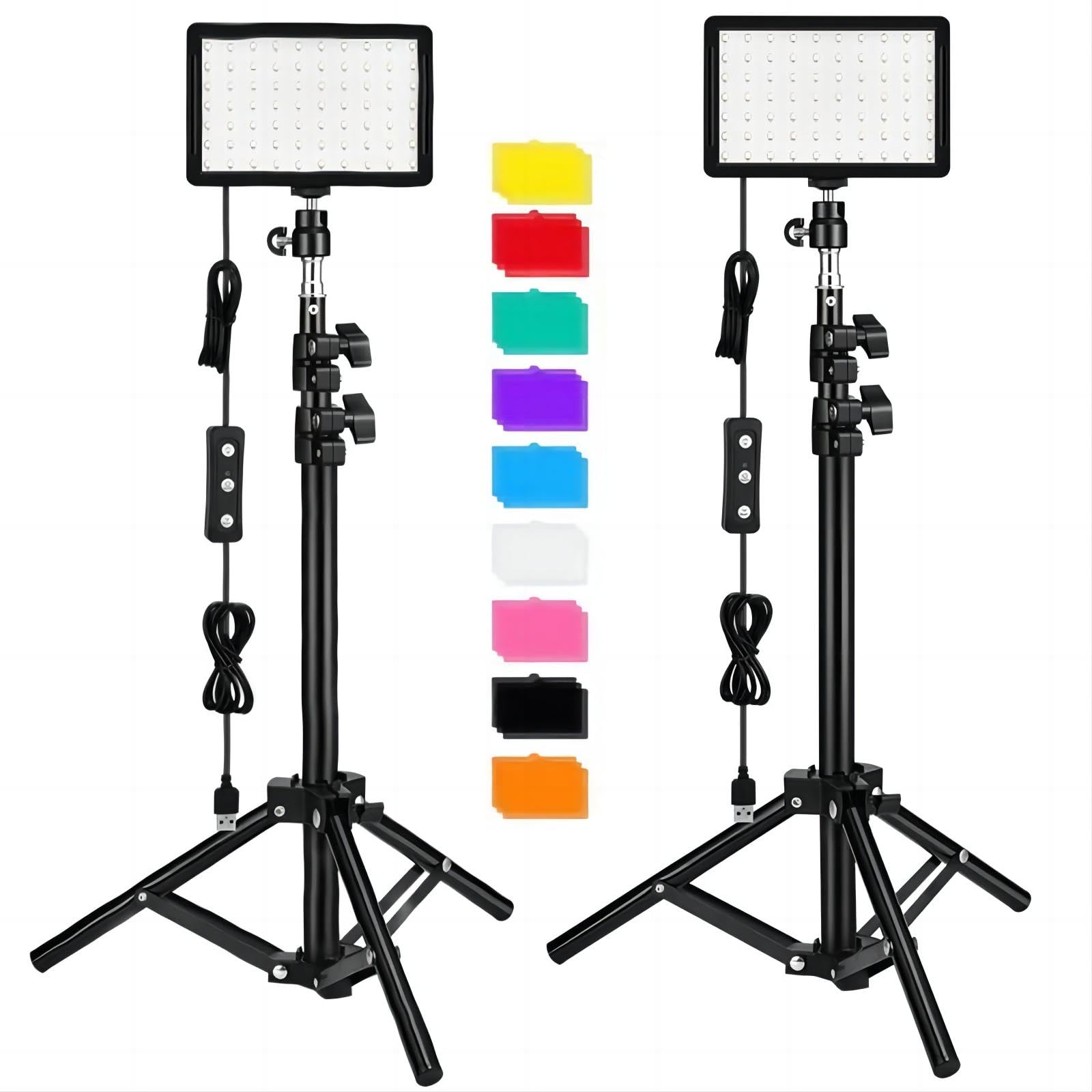 MOFEELE 2 Pcs Luces para Fotografia, Luz de Video LED con 9 Filtros de Color Y Soporte de Tripie Ajustable, para Fotografia, Video en Vivo TikTok Youtube