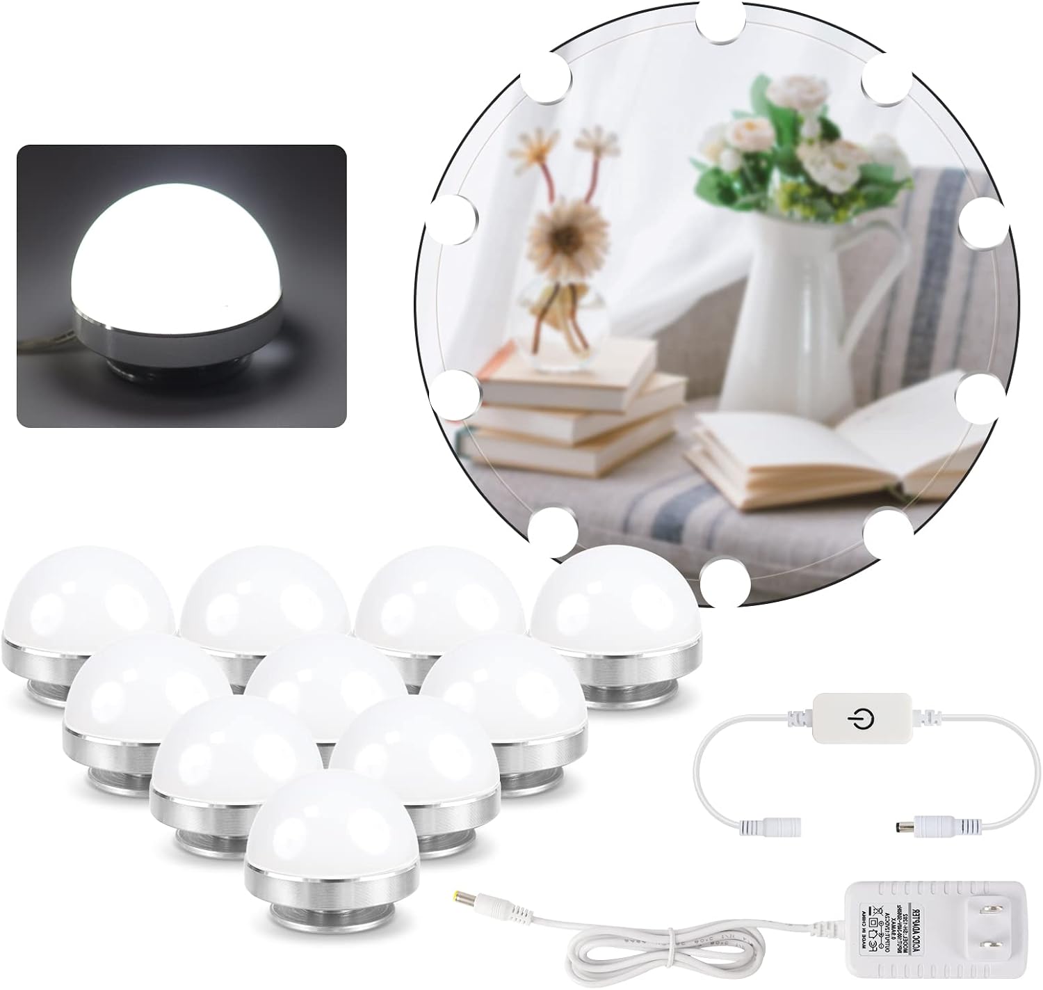 LightingWill Hollywood Style Vanity Mirror Lights Kit with 10 Dimmable LED Light Bulbs for Makeup Dressing Table Set,Daylight White