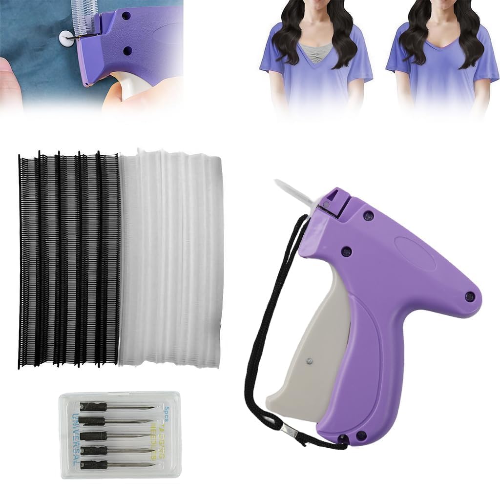 Quick Clothing Fixer, Mini Tag Gun, Clothing Stitch Gun Quick Clothing Fixer Stitch Gun for Clothes Quick Tailoring Sewing Gun Clothing Price Label Tag Gun (5 Needles, 1000 Glue Needles)-image-2