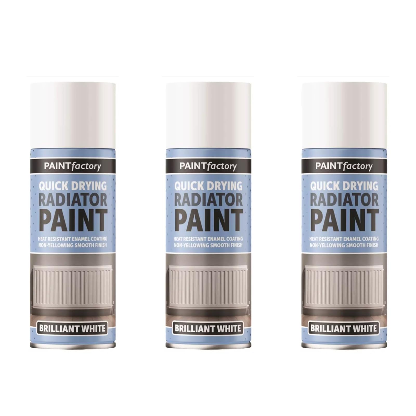 PEBBLE HUG 3X Brilliant White Radiator Spray Paint, Versatile Application, Heat Resistant, Tough Protection, Ready For Assembly, Quick Dry Formula - Transform with Ease- 400ml
