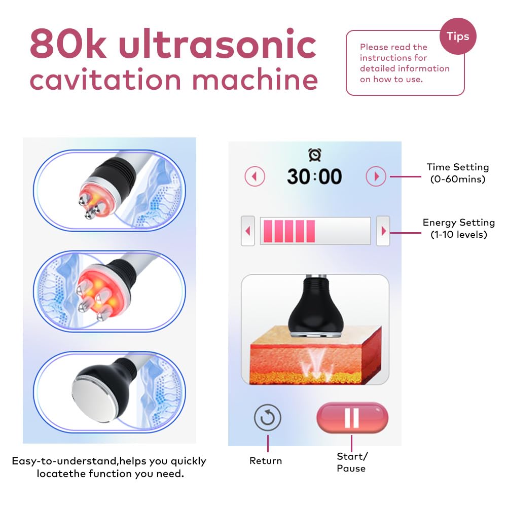 Elitzia 3 in 1 80k Kavitation Maschine Ultraschall Kavitation Körper Sculpting Fettverbrennung Gesicht RF Radiofrequenz Vakuum Massage Hautstraffung Maschine Tragbar Schönheitssalon Spa Heimgebrauch