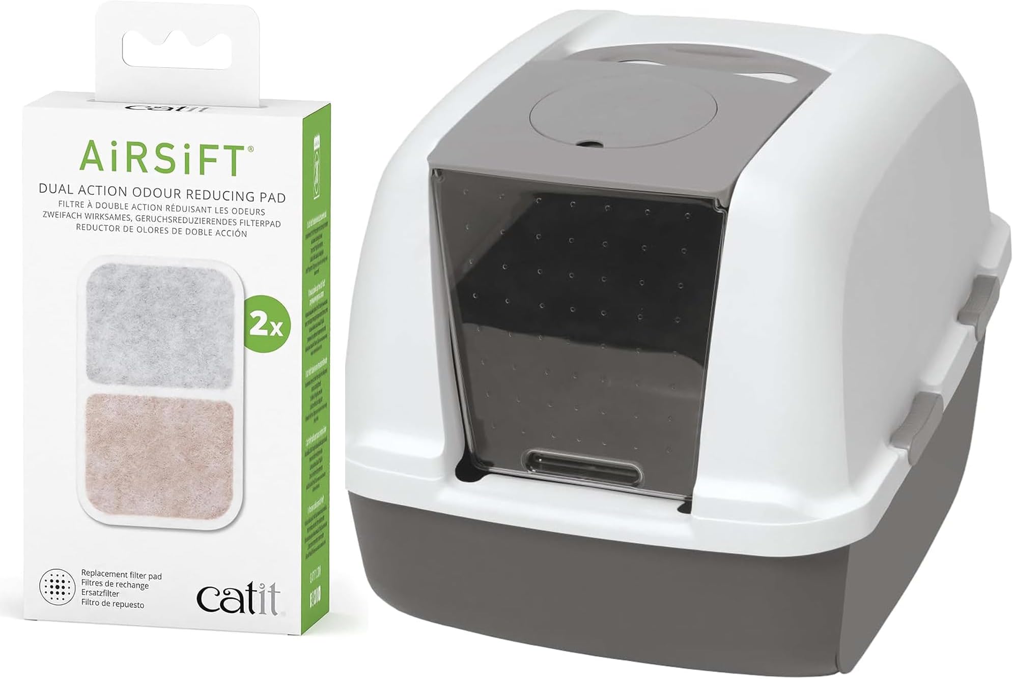 Catit Jumbo Hooded Cat Litter Pan, Warm Gray Provides