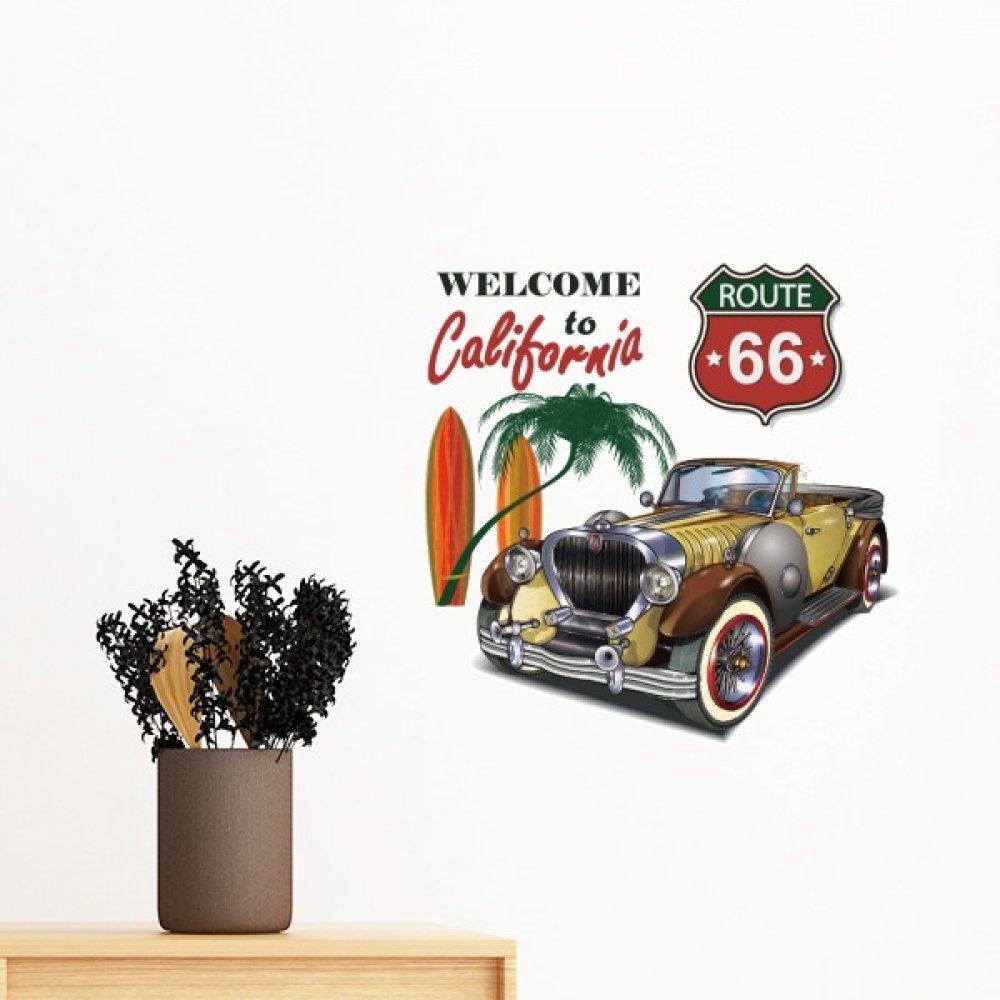 Sticker Mural Voitures Classiques Plage Décoration Chambre 35cm