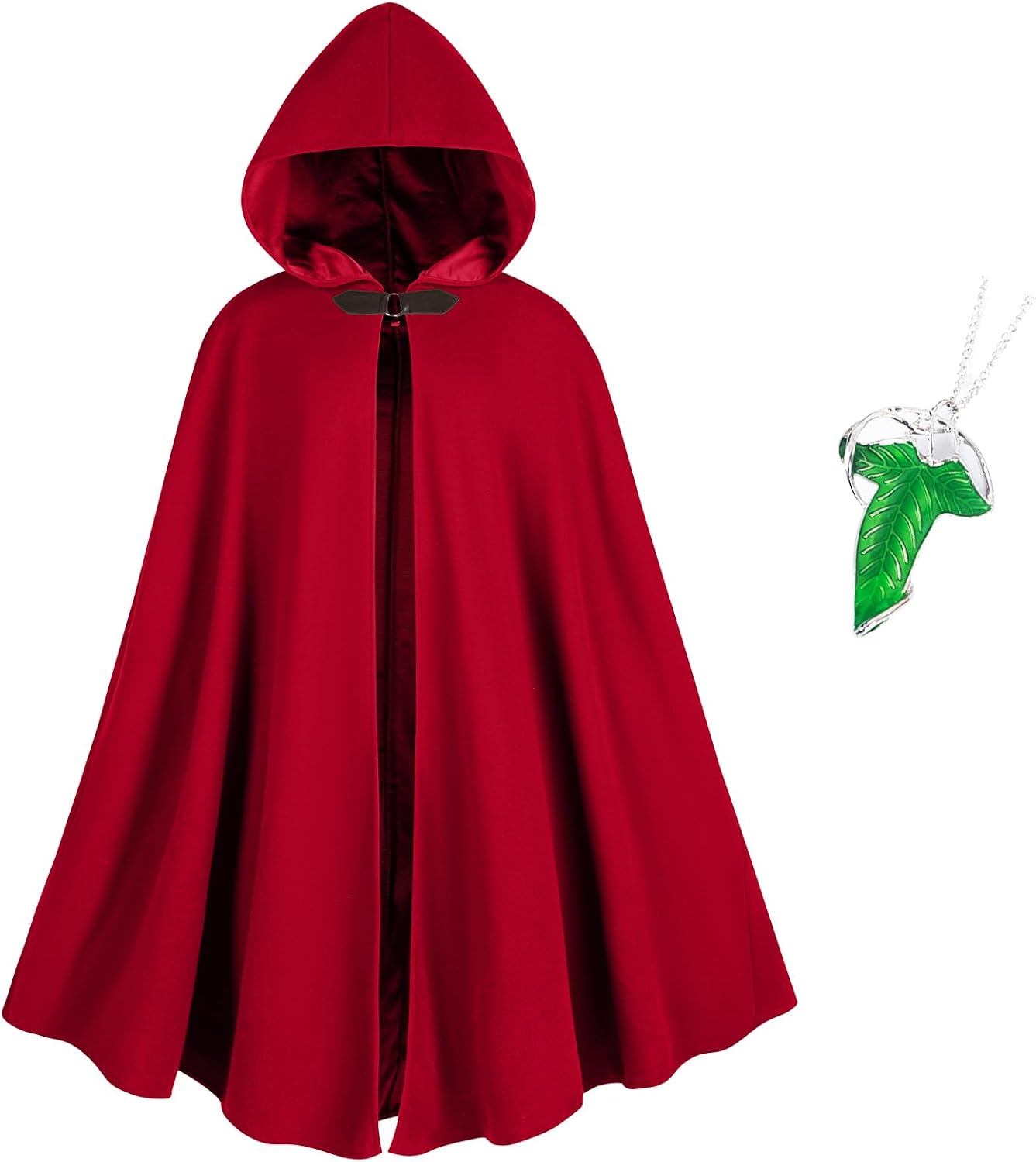 MyersCostume Medieval Hooded Cloak with Leaf Brooch Necklace, 2 Pcs Adult Renaissance Viking Hooded Cloak