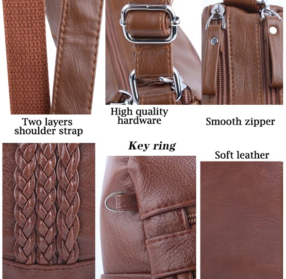 Image of ELDA 10 Pockets Crossbody Purse for Women Medium Pocketbooks Ladies Soft PU Leather Shoulder Bag Ladies Top Handle Satchel