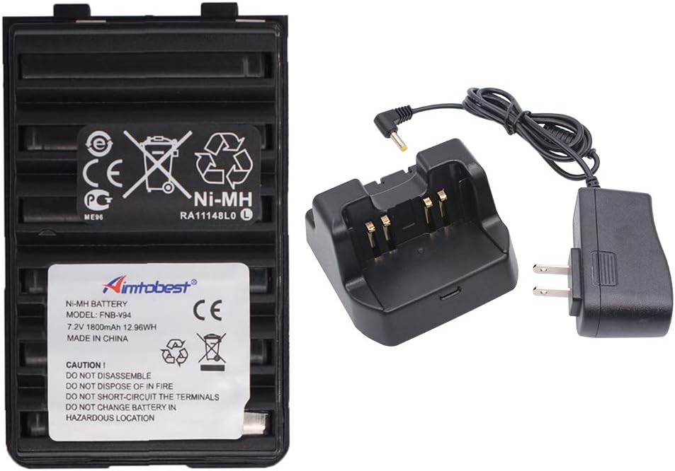 FNB-V94 1800mAh Ni-MH Battery with CD-47 Charger Compatible for Yaesu Vertex FT-60R FT-60 VX-150 VX-160 VX-180 Standard Horizon HX270S HX370S HX500S Radio