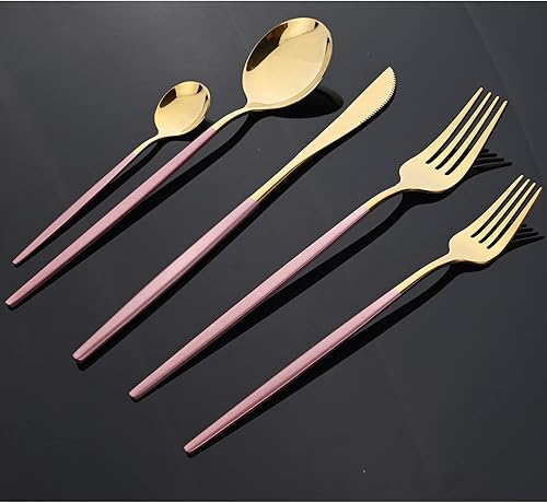 Miniatura 6 de Gugrida Juego de cubiertos, cubiertos de cocina, juegos de vajilla para el hogar, restaurante, boda, comer, regalo, espejo, dorado, rosa, acero