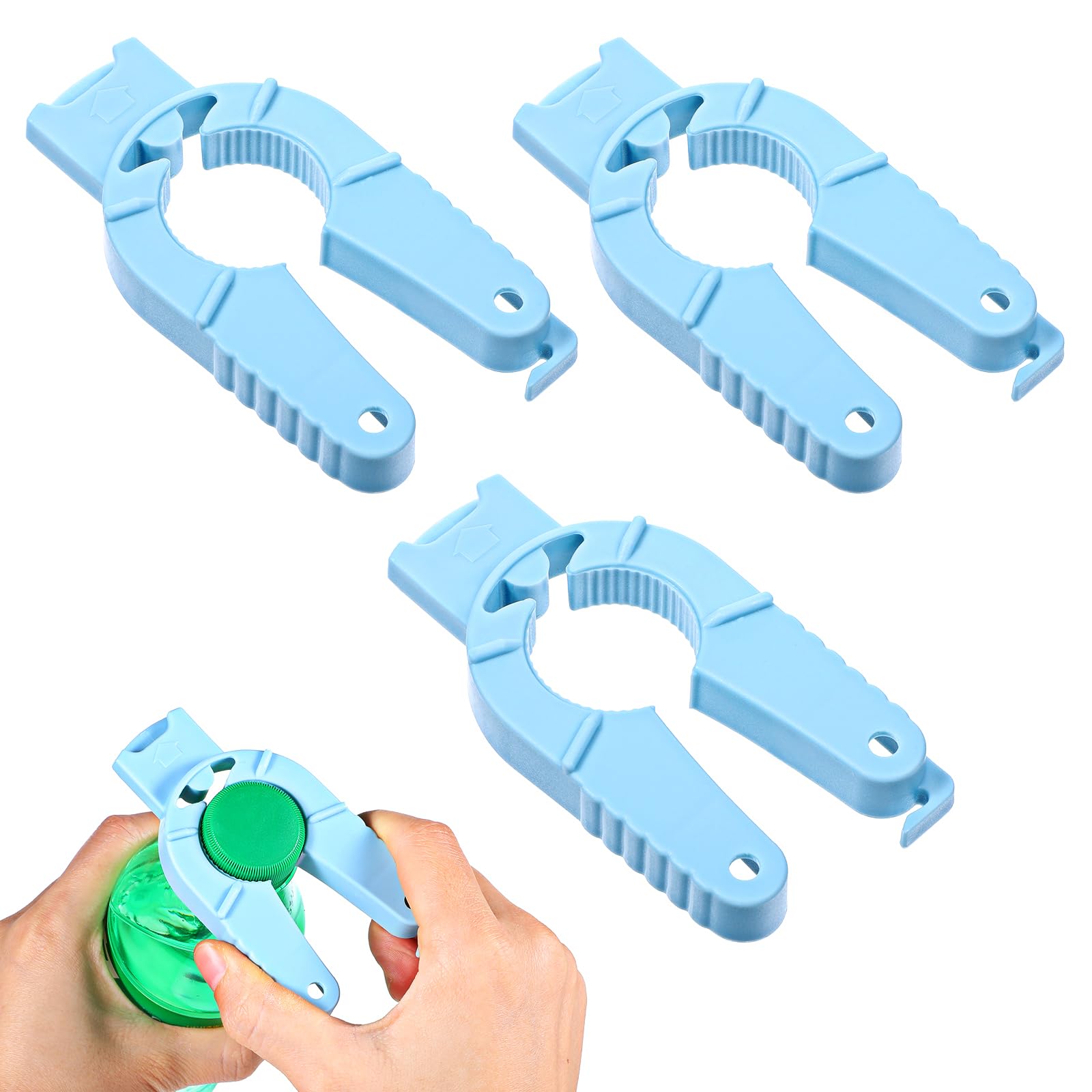 3pcs Plastic Bottle Cap Opener for Arthritic Hands, Ymapinc Multi Function Water Bottle Openers Easy Grip Jar Opener for Seniors Elderly Weak Blue