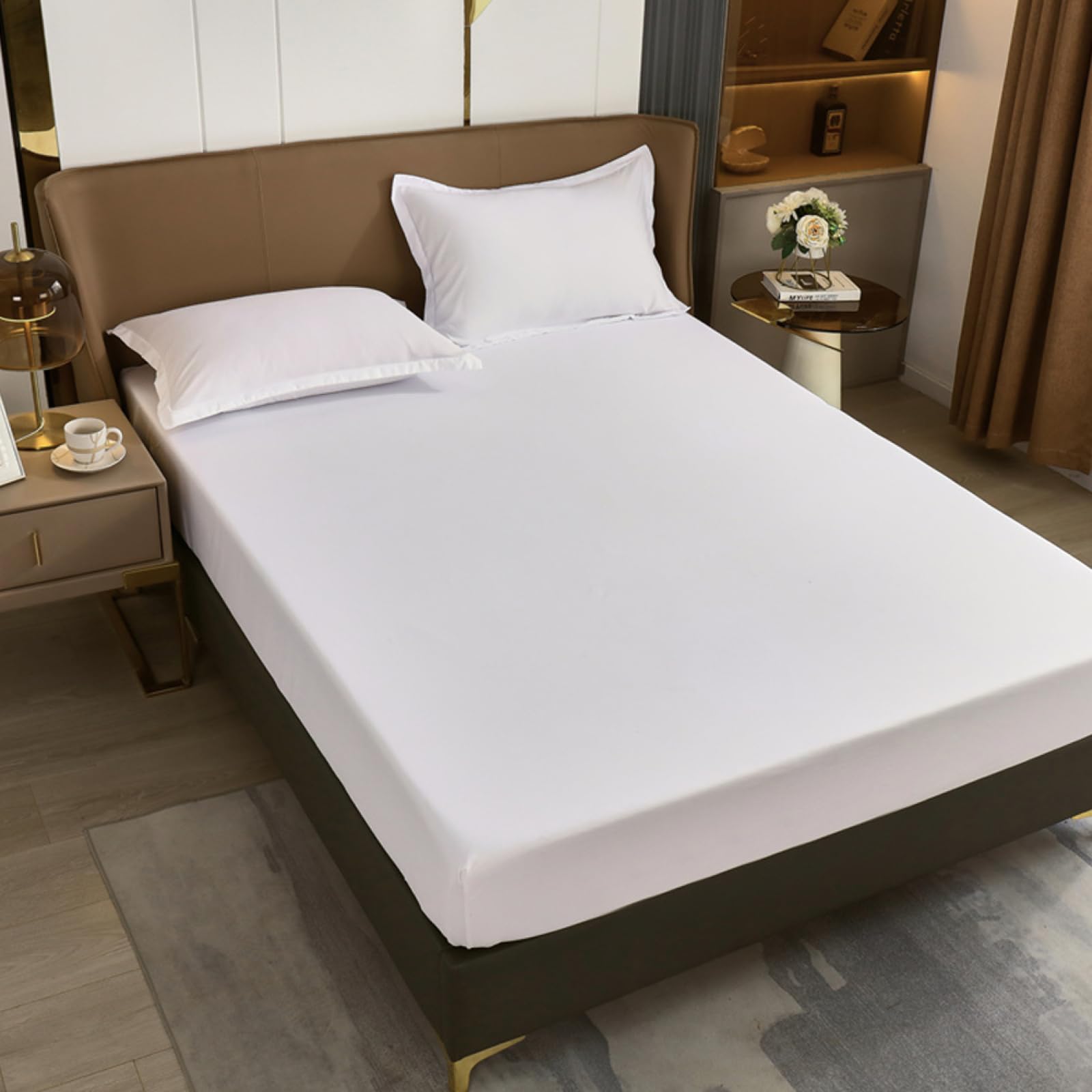 Zestaw bardzo głębokich prześcieradeł 150 x 200 cm + 10 cm z elastyczną taśmą, wodoodporny ochraniacz na materac i poszewka na poduszkę, idealne do łóżek kontynentalnych i wodnych, najwyższy komfort