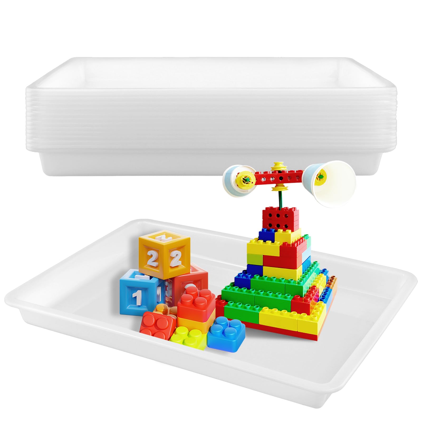15 vassoi rettangolari in plastica bianca, 39,5 x 28,5 x 4 cm, per ristoranti, piccoli vassoi in plastica per attività fai da te