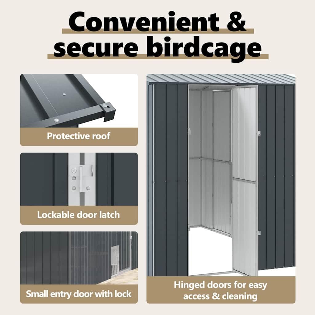 vidaXL Jaula para Aves Antracita 215 x 310 x 247 cm Acero Galvanizado, Jaula de Aves Outdoor de Antracita, Aviario Rectangular, Hogar Moderno, Amplio Espacio en Acero, Santuario para Mascotas