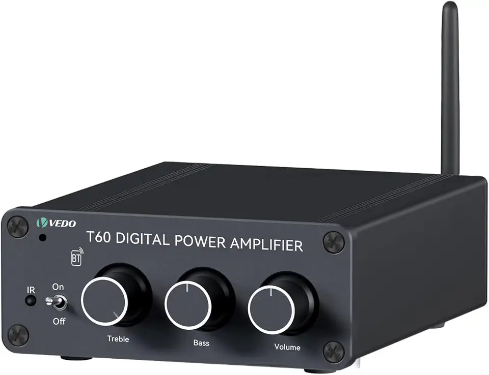 Amplificador Áudio Estéreo Hi-fi Bluetooth Com Graves/agudos,100Wx2 com,Design Compacto para Caixas de Som Passivas - Sistema de Áudio para Casa, Escritório e Exteriores com Entrada RCA e Fonte 12-24V