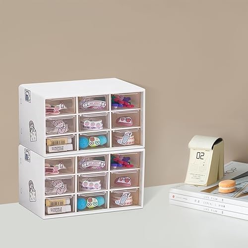 Miniatura 5 de 6 piezas de mini cajones organizadores de joyas, 9 cajones, caja de almacenamiento de escritorio de plástico, organizador pequeño con cajones,