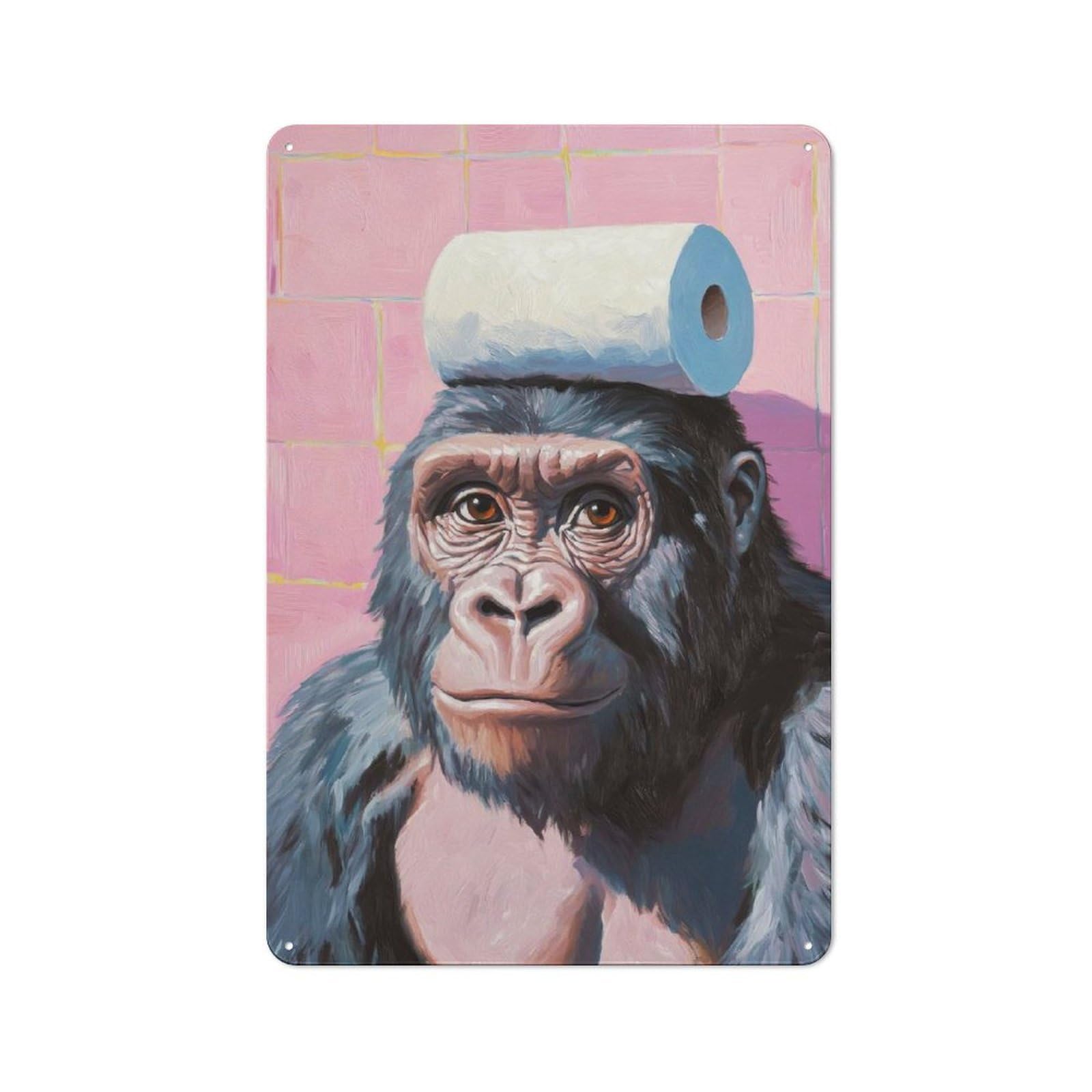 Junmoney Gorilla With Toilet Paper Vintage Tin Sign 30X20cm With For Studio Or Craft Room, For Garage, Workshop And Man Cave Decoration