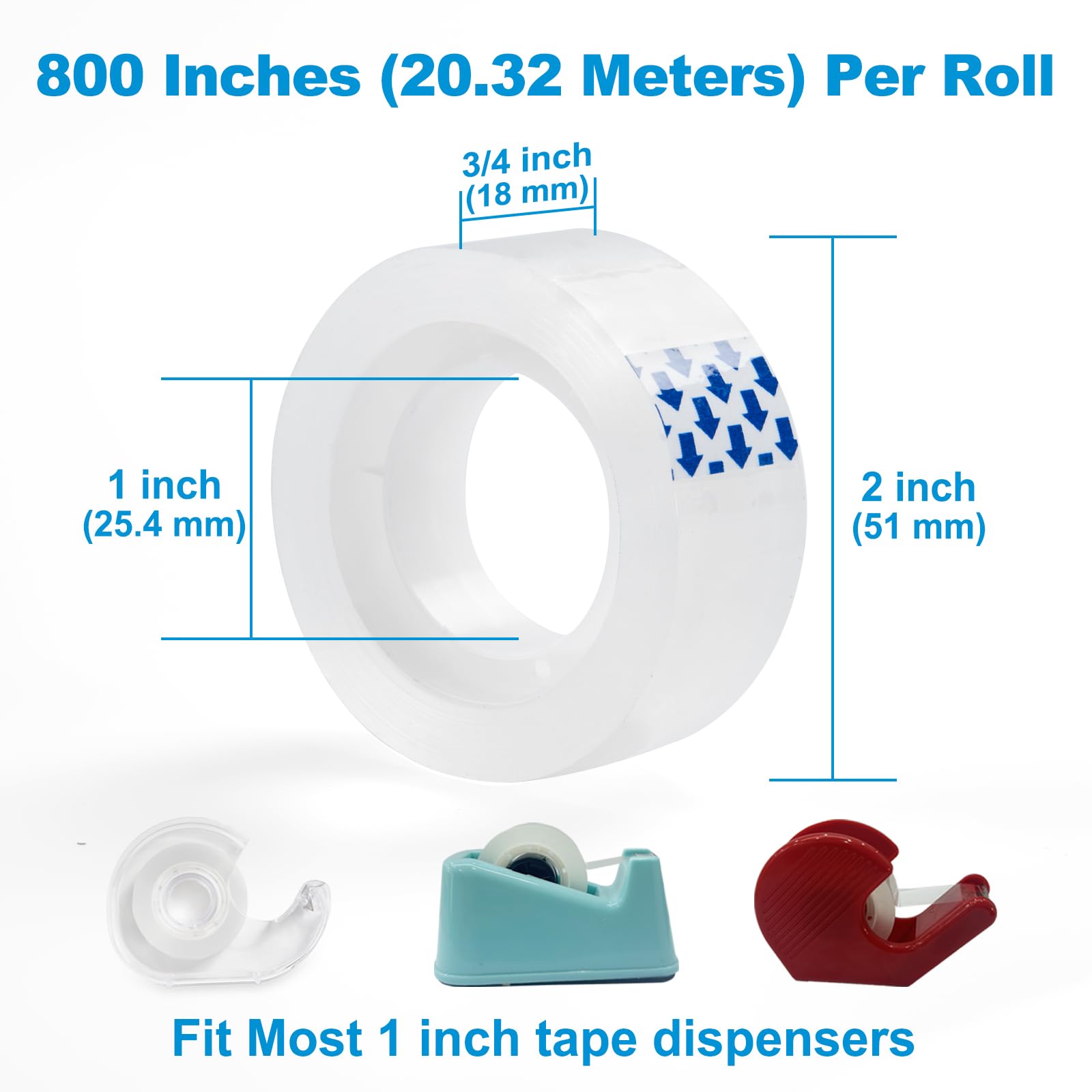 Recambios de cinta transparente de papelería, cinta transparente, cinta de regalo, rollos de cinta de alta viscosidad inodoros, núcleo de 1 pulgada, rollos de repuesto para oficina, tienda