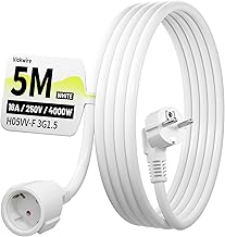 Quality plastic extension cable, 5 m extension cable with earthing contact plug Schuko, white extension cable for indoor use, 16 A/250 V, H05VV-F 3G1.5 mm², IP44