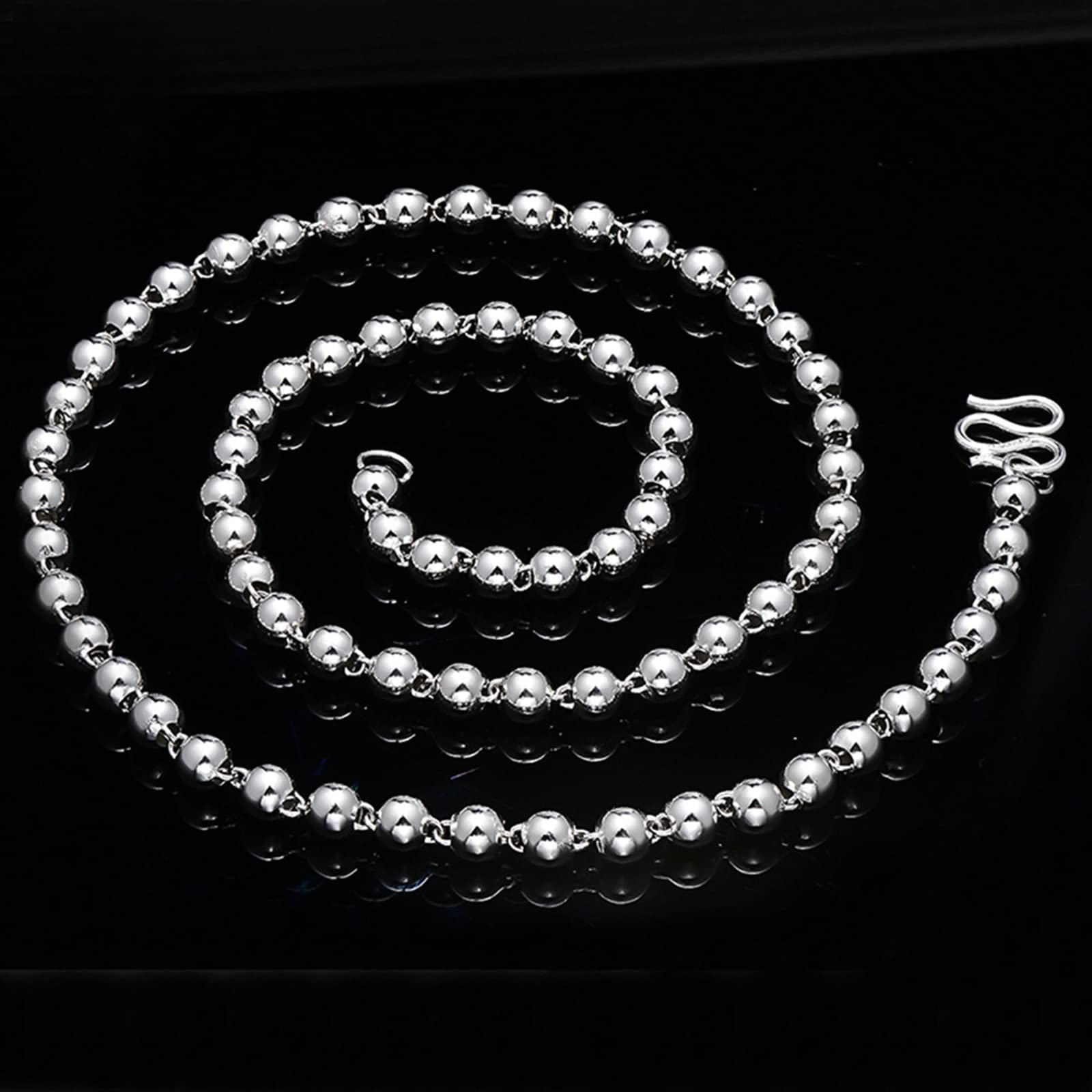 Collar de plata de ley S925 con cadena de eslabones de bola para mujer, Plata esterlina, Sin circonita