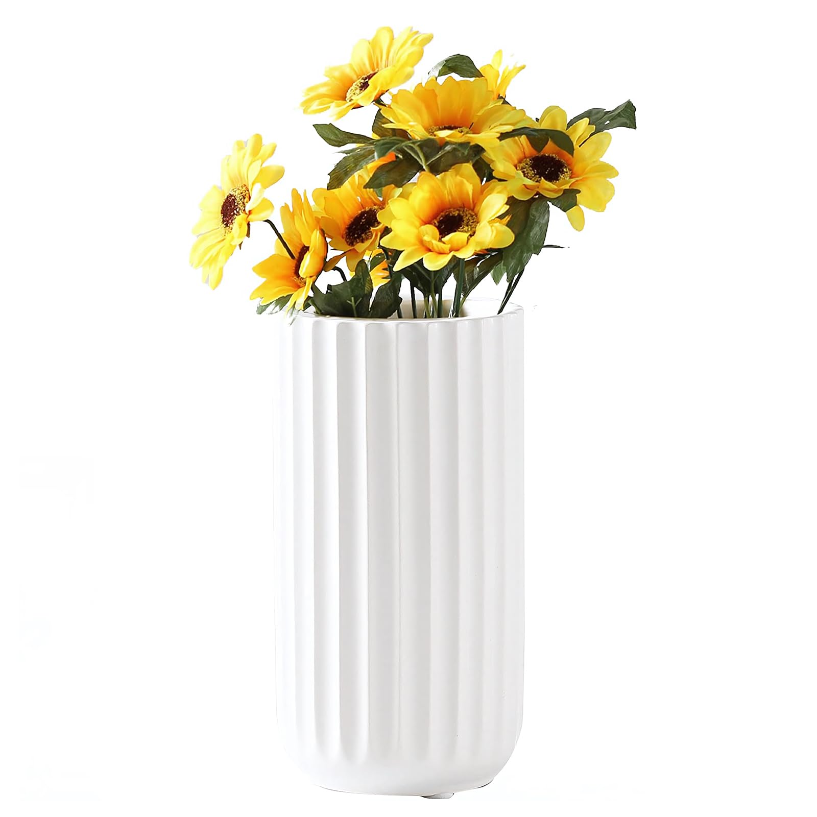 Vecolla Ceramic Flower Vase, White Flower Vase Home Decor Small White Ceramic Vase for Flowers, Flower Pot Room Decor for Home Living Room Dining Table Office Wedding Decor(White, M)