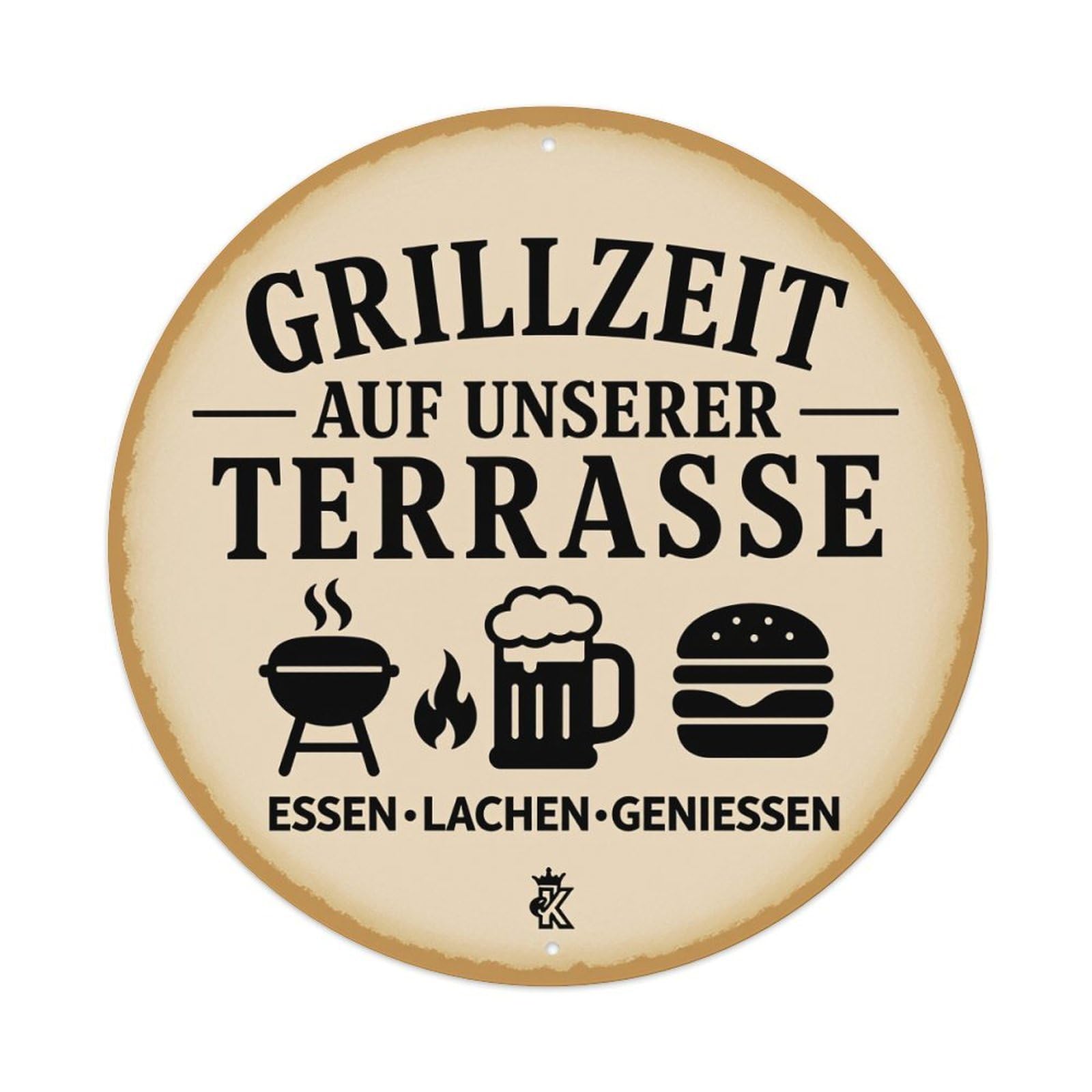 Grill Time on Our Terrace Eating Laughing Enjoying Round Tin Sign Vintage Metal Poster Retro Bar, Home, Man Cave, Kitchen, Laundry Room Wall Art Decor Gift 8x8Inch
