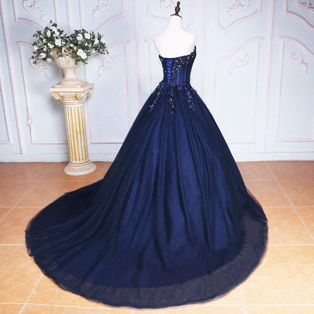 Abito da donna in tulle, senza spalline, con pizzo, da principessa, da ballo, da ballo, da sposa