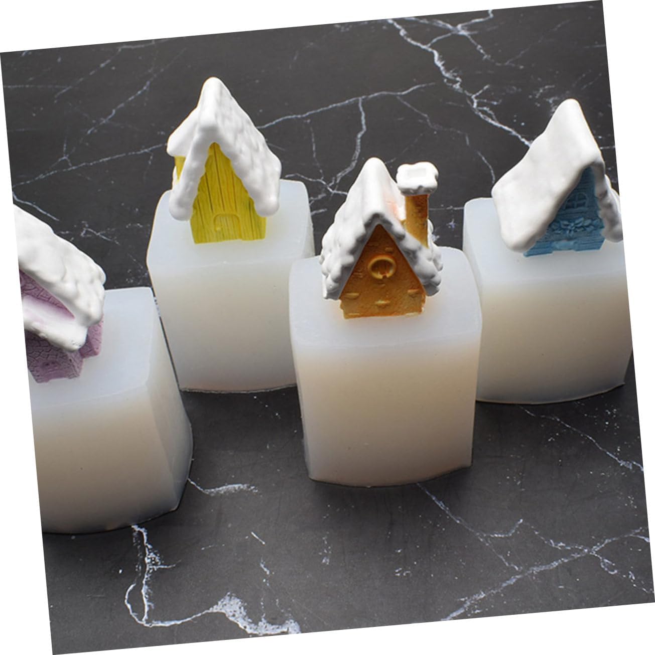 4 Pcs Christmas Xmas Snow House Silicone Candle Making Mold Set