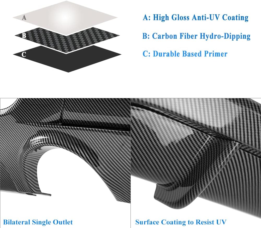 Rear Diffuser Compatible with 2006-2013 BMW E92 Coupe E93 Convertible M Sport Bumper Diffuser (Bilateral Single Outlet), Carbon Fiber Hydro-Dipping