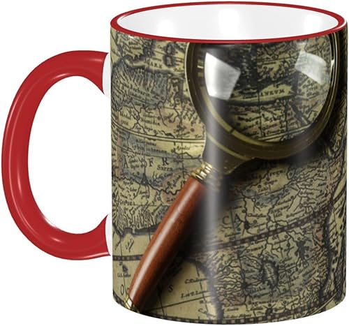 Miniatura 1 de World Map Compass Magnifier Vintage Coffee Mug Coffee Cups Ceramic with Handle,Tea Cups Mug tazas para cafe Drinking Cups Gifts for Women Men,Unique