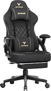 GXTRACE ゲーミングチェア ファブリック オフィスチェア 蒸れない 椅子 デスクチェア オットマン付き 145°リクライニング ゲームチェア 快適デスクチェア 在宅ワーク ゲーム用 ブラック