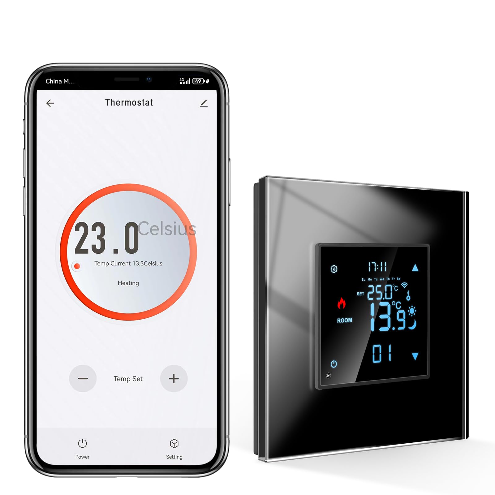 CNBINGO Zigbee Smart Thermostat 2.4G WiFi Flush-Mounted with Crystal Glass Panel Digital Room Thermostat Compatible with Alexa/Google Home/Smart Life/Tuya APP