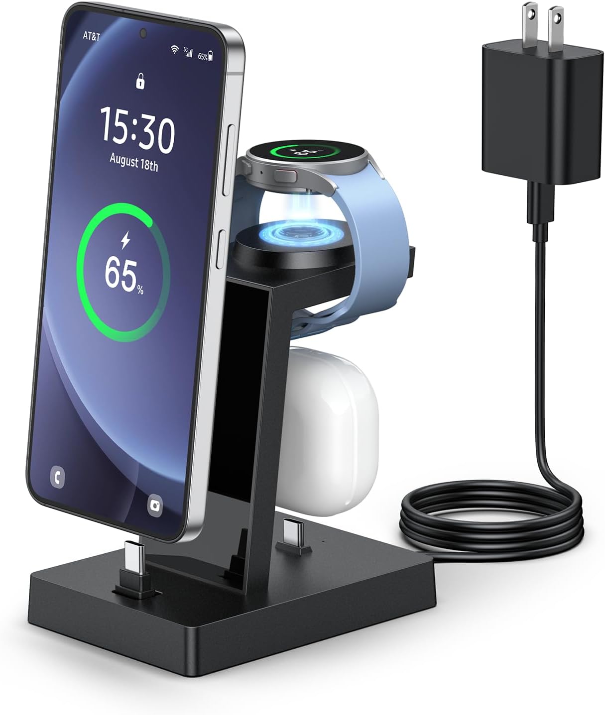 NANAMI 30W USB C Charger for Samsung Devices, 3 in 1 Charging Station for Samsung Galaxy Watch 7/6/5/4/3, Stand for Galaxy S25 S24 Ultra S23 S22 S21 Note20 A55 A54, for iPhone 15/16 Pro Max, Buds Pro