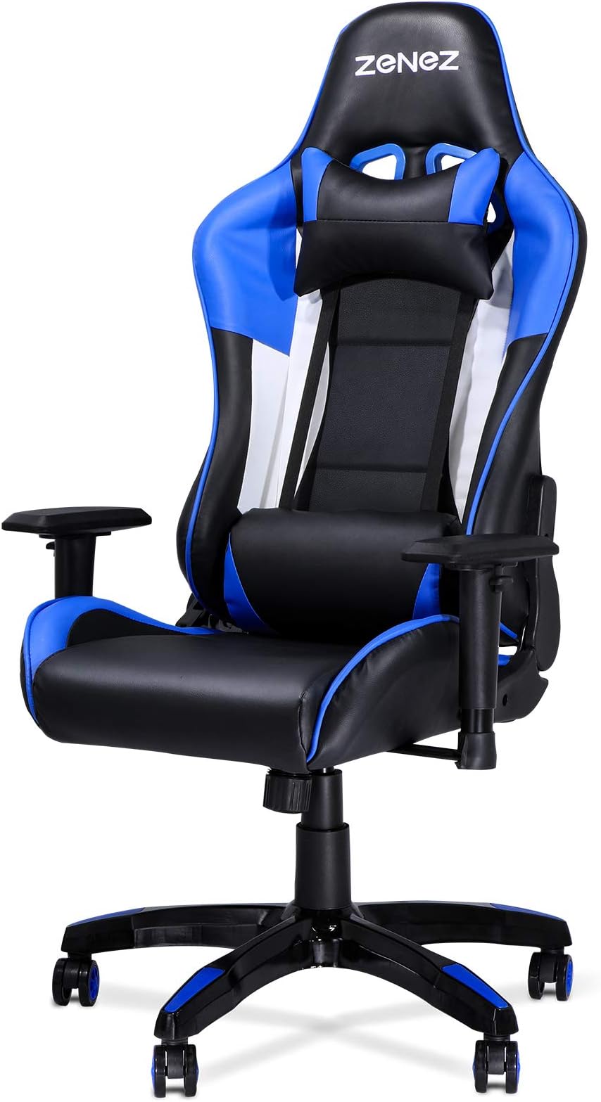 ZENEZ Gaming Chair Racing Office High Back PC Computer Video Chair with Adjustable Armrest and Lumbar Support, Tilt Funtion Blue
