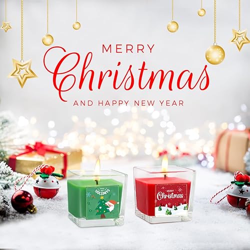Miniatura 2 de 10 velas votivas rojas y 10 verdes en tarro de vidrio cuadrado transparente, velas perfumadas de cedro, manzana y canela, 10 horas de tiempo de