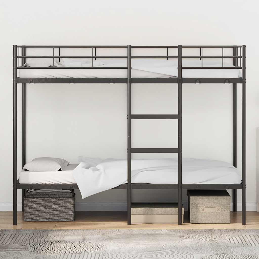 Literas Juveniles 90 x 190 con Escalera Litera Metálica 90 x 190 Litera Doble Estructura de Metal Ahorra espacio-Negro-90 x 190 cm