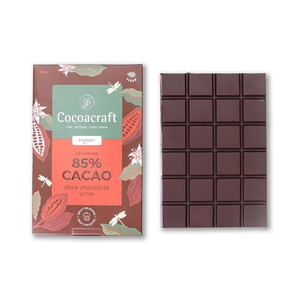 Cocoacraft 85% Bitter Dark Chocolate Couverture Tempered Slab (210g) Chocolate| 100% Organic & Natural| Handmade Artisanal Couverture from Kerala| Easy for Snacking, Making Chocolates, Cake Toppings. (B07NDS3JZ6) Amazon Price History, Amazon Price Tracker