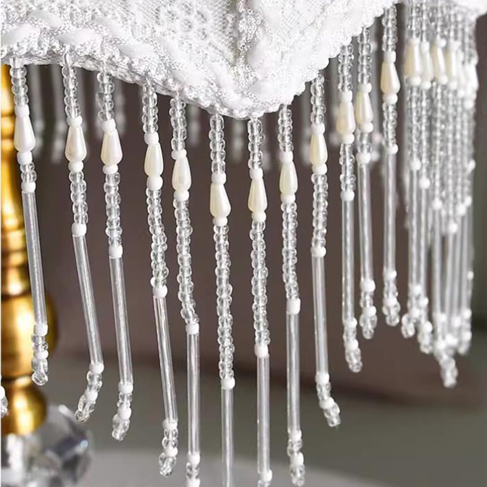 Affascinante Lampada da tavolo, lampada da comodino, lampada da lettura, camera da letto, soggiorno, paralume in pizzo vintage in vetro trasparente, stile rustico Arredamento per la casa(Bianco)