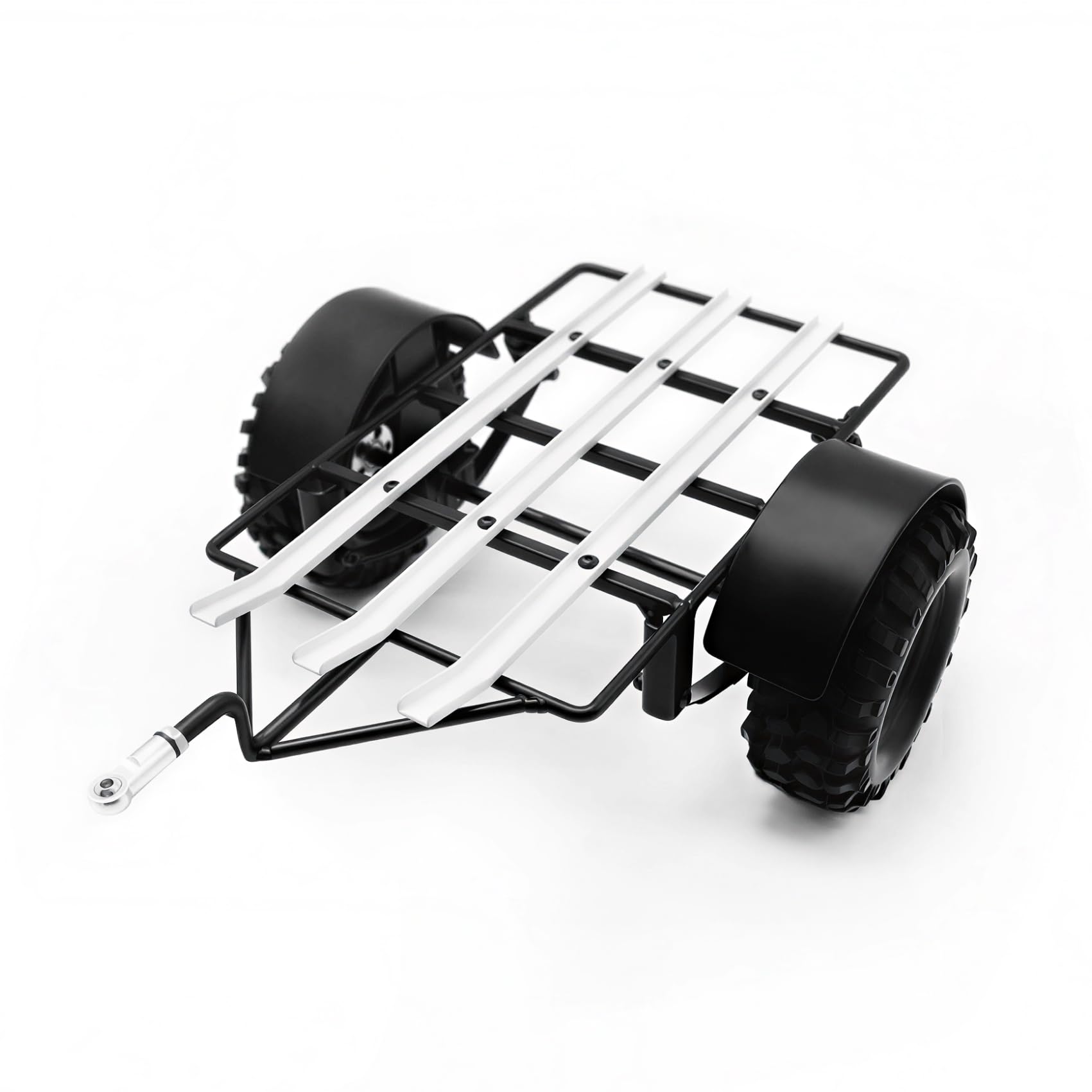 Przyczepa RC 1/10, Full Metal RC Crawler Trailer do dużych obciążeń do ciągnięcia za samochodem Heavy Duty, zestaw do 1/10 RC Auto SCX10, TRX4, Absima Sherpa (czarny i srebrny)