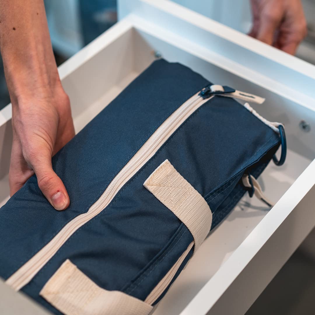 CleverMade Reusable Lunch Bag Cooler 12 Can Capacity Navy/Cream, with Shoulder Strap; Insulated Beach Tote for Meal Prep, Travel, and Grocery Shopping - Image 2