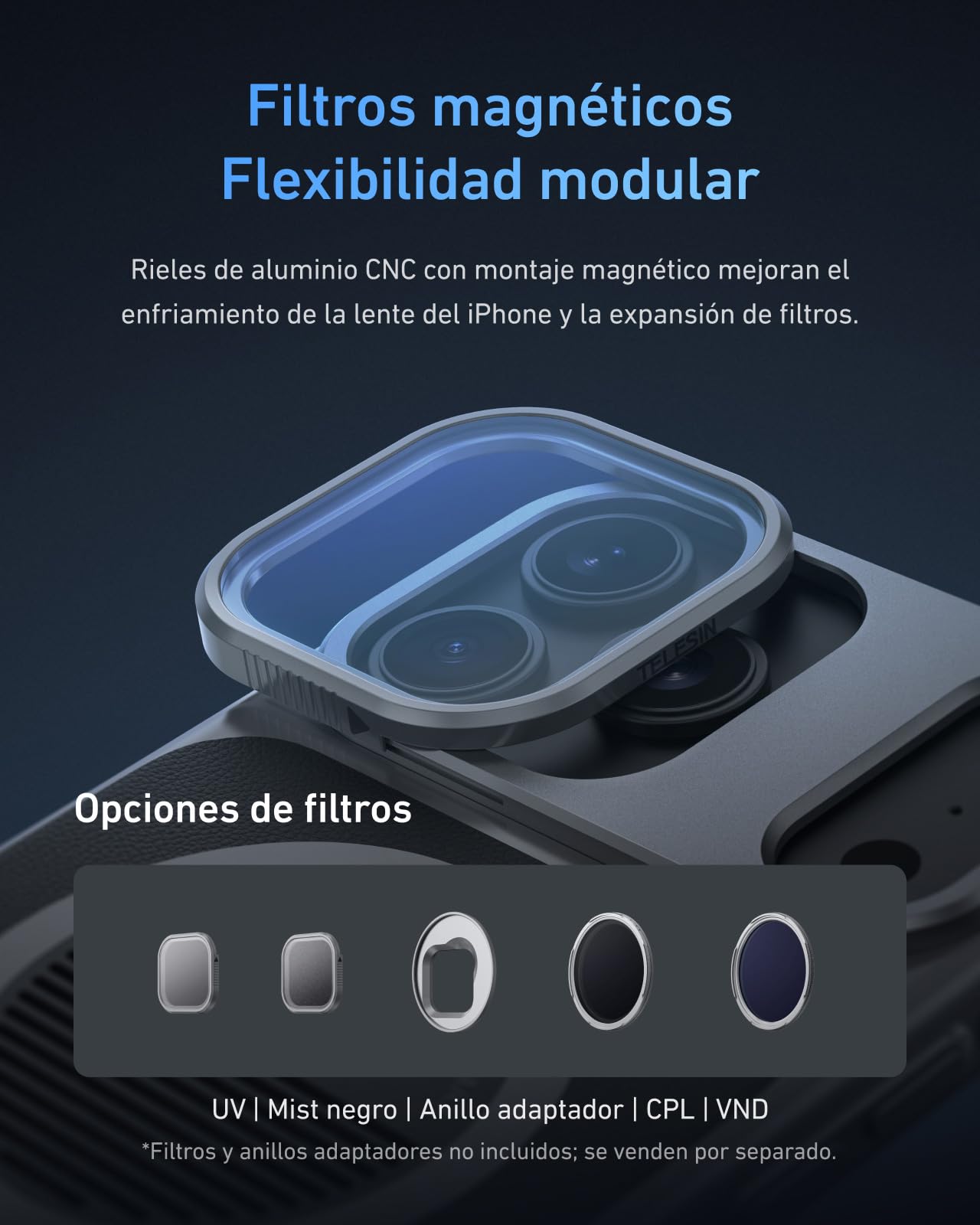 TELESIN Master Grip Kit para iPhone 17 Pro MAX, Kit Estándar de Magnética Agarre, Batería integrada de 3200mAh, Carga inalámbrica, Funda de grafeno para Enfriar el iPhone, Agarre de Estilo DSLR