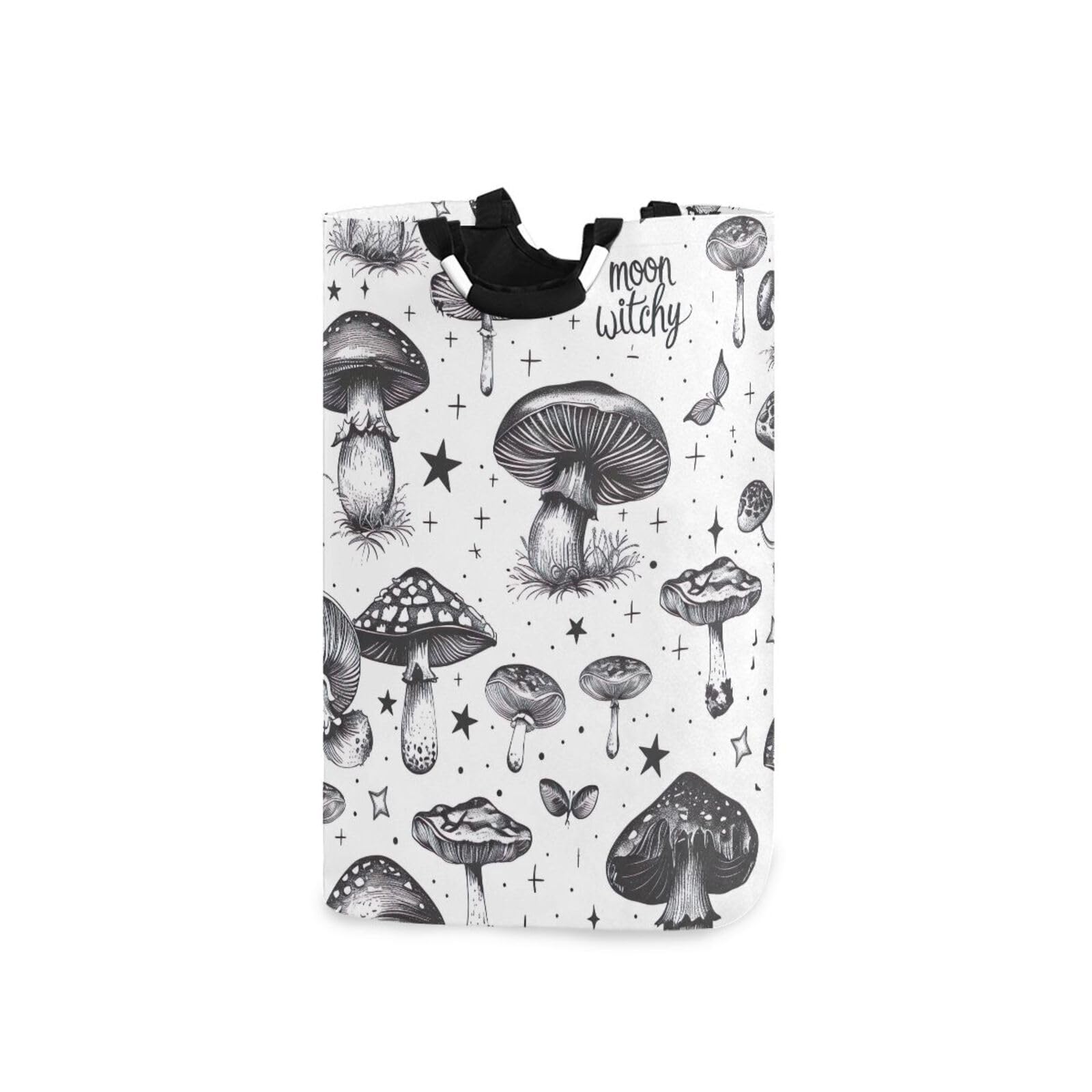 Jihqo Laundry Hamper Basket Mushrooms and Stars Collapsible Nursery Storage Bin Waterproof Clothing Baskets for Home Bedroom Bathroom Washing Room