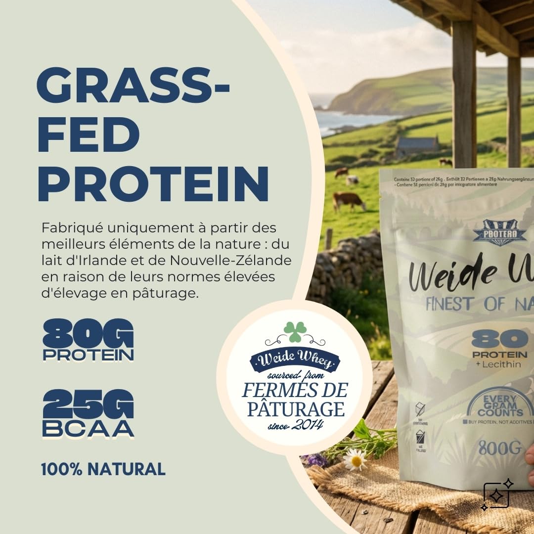 Protero Weide Whey Protein 80 | Poudre de Protéine de Lait de Pâturage | Sans Additifs Artificiels, Sans Soja - 800g